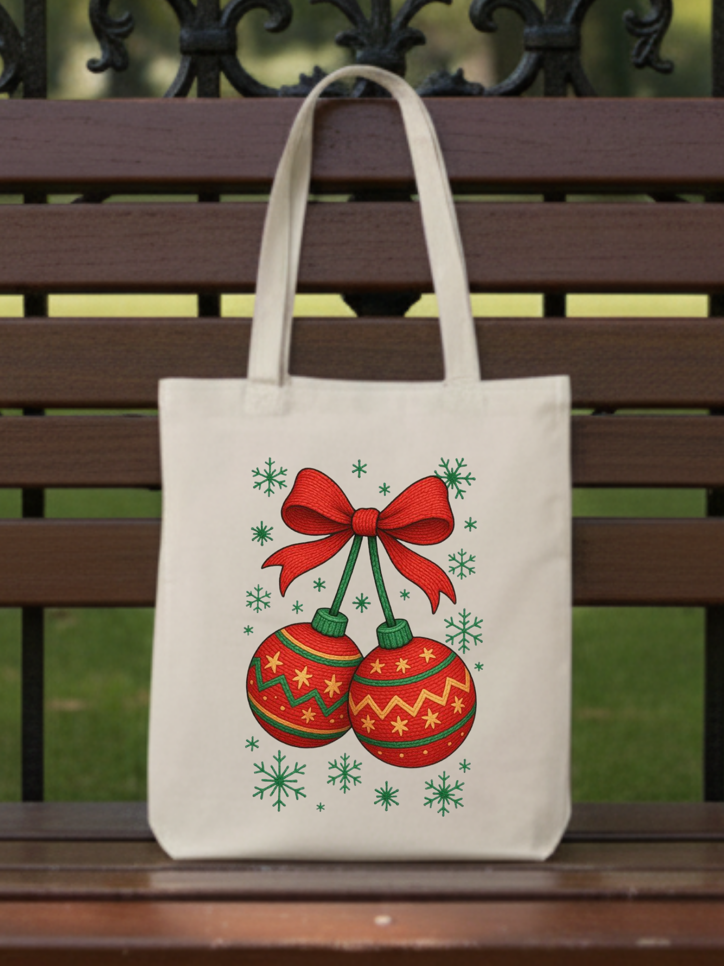 Noel Süsleri Baskılı Yılbaşı Bez Omuz Çantası – Christmas Ornaments Bag