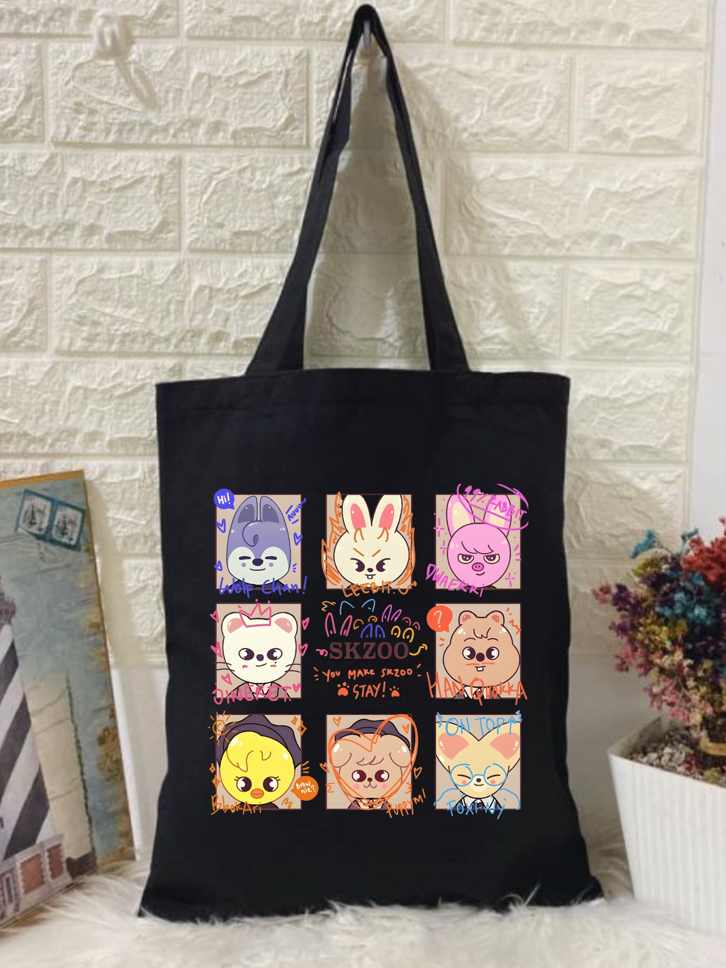 Stray Kids Skzoo Siyah , Kanvas Tote Bag, Bez Çanta, Kanvas Çanta