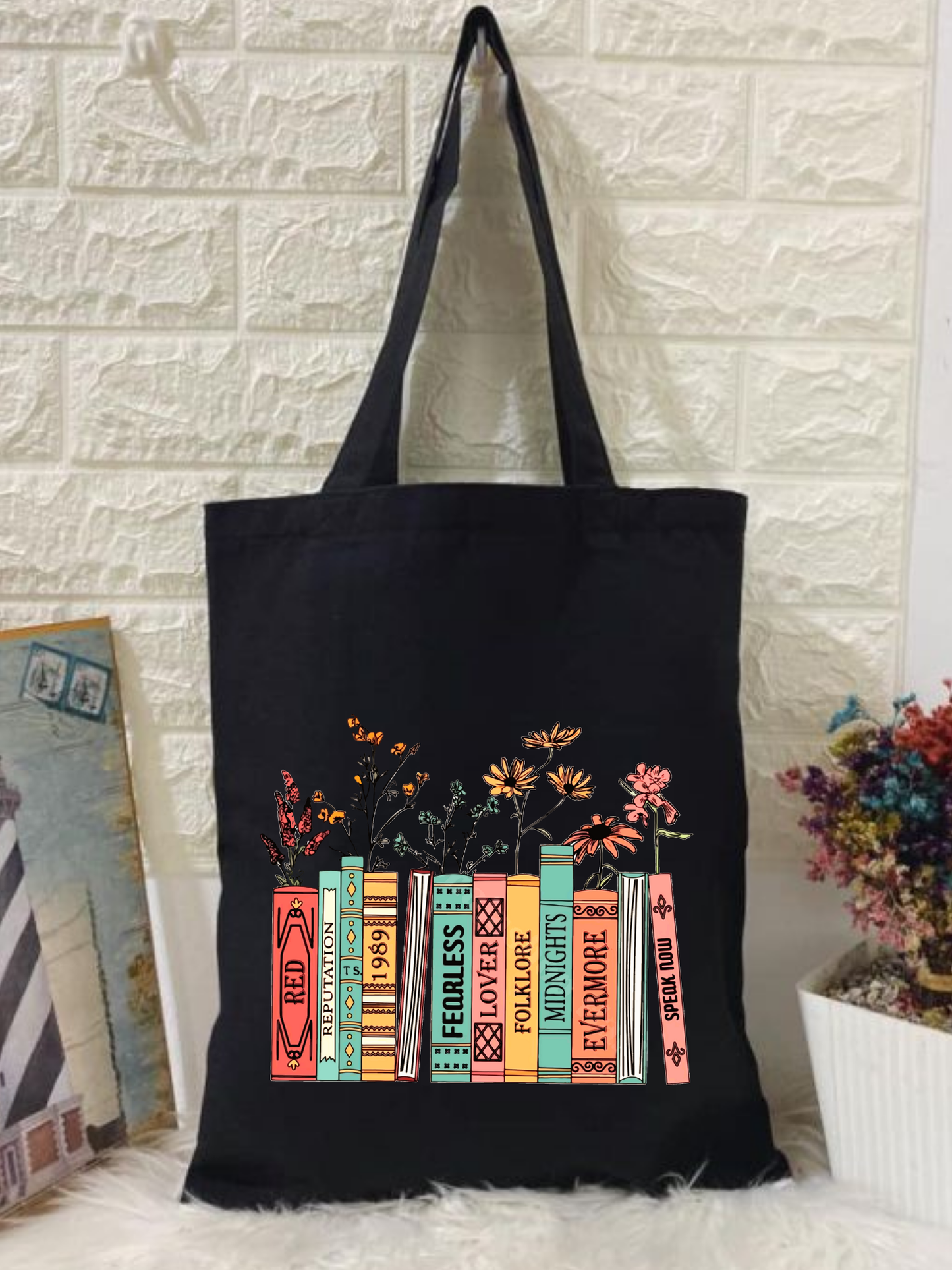 Taylor Swift Book Album Kitap Tasarım, Siyah , Kanvas Tote Bag, Bez Çanta, Kanvas Çanta