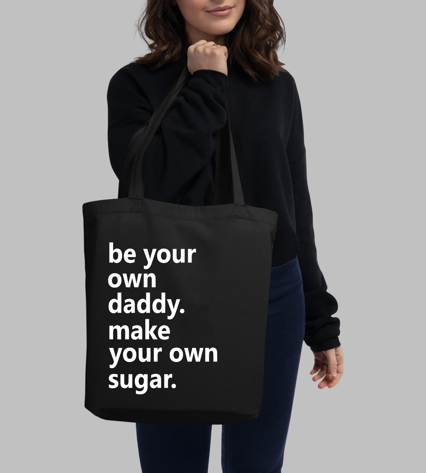 Sugar Daddy - Girl Siyah Keten Kalın Bez Çanta Tote Bag Kanvas Omuz Çantası, Shopper Bag