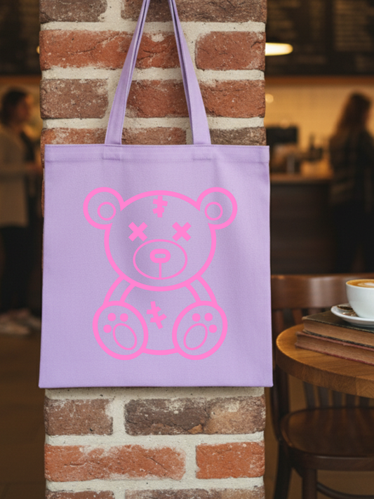 Teddy Bear Lila Kanvas Bez Çanta – 35x40 cm
