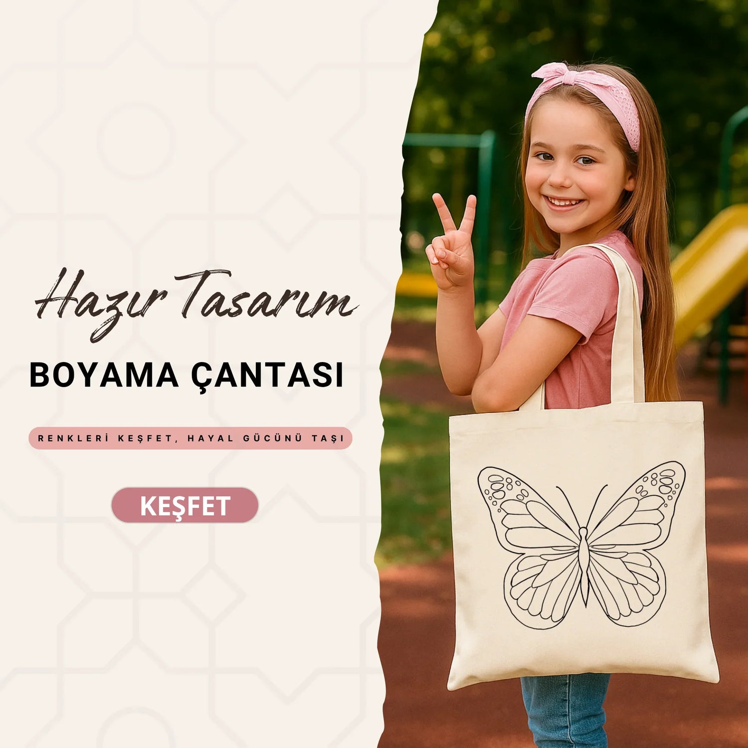 Boyanabilir pamuklu çanta – eğitici ve yaratıcı etkinlik ürünü.