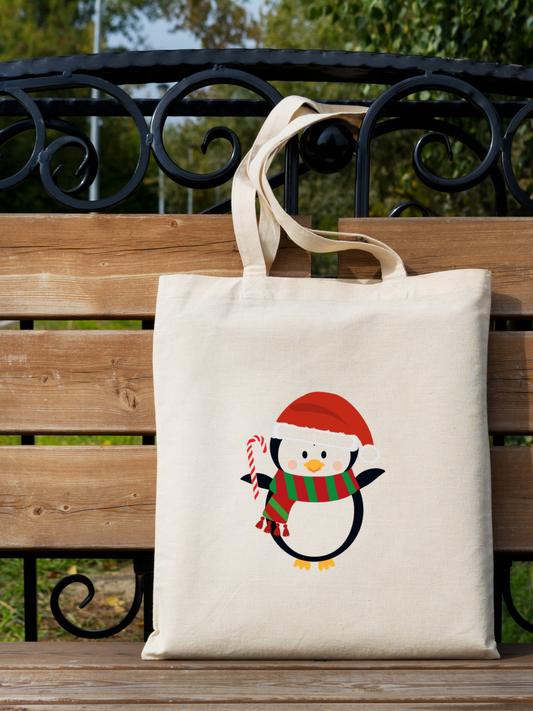 Noel Penguen Baskılı Yılbaşı Kalın Omuz Çantası – Christmas Gift Bag