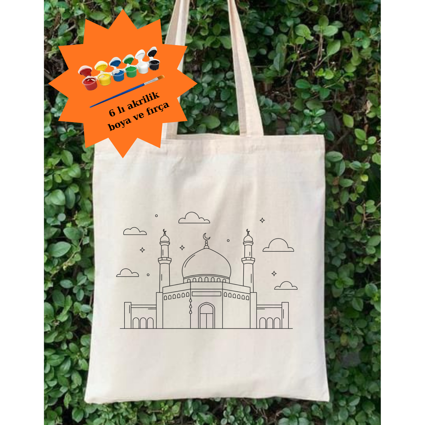 Boyama Cami Boyama Çantası Hobi 35*40 İslam Kuran Boyama Anaokulu Çocuk Etkinlik krem kanvas çanta %100 pamuk 35x40 cm tote bag