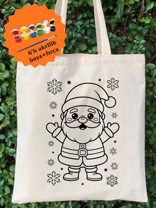 Yılbaşı Noel Baba Boyama Seti – 6’lı Akrilik Boya + Fırça + Çanta