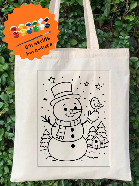 Çorapta Ayı Boyama Çantasi Anaokulu Çocuk Etkinlik Boyama tasarımlı krem kanvas çanta. %100 pamuk, 35x40 cm doğal tote bag.