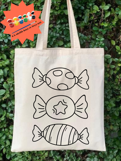 Seker Boyama Çantasi Anaokulu Çocuk Etkinlik Boyama krem kanvas çanta %100 pamuk 35x40 cm tote bag