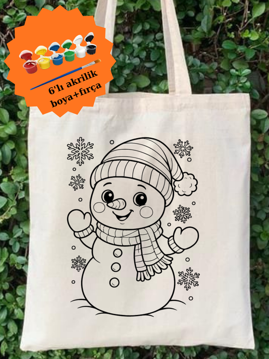 Yılbaşı Kardan Adam Boyama Seti – 6’lı Akrilik Boya + Fırça + Çanta