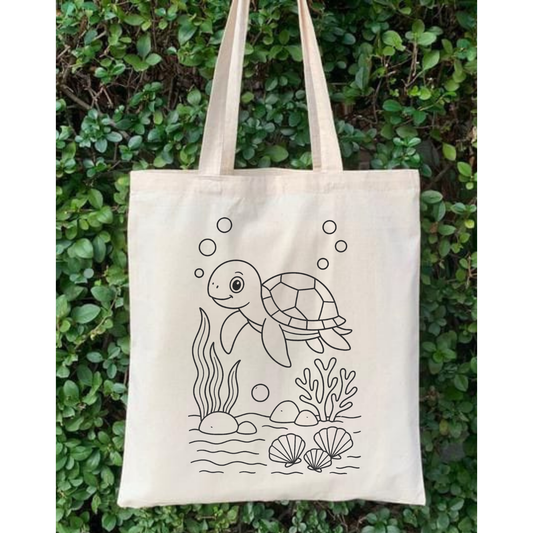 Kaplumbaga Boyama Çantasi Anaokulu Çocuk Etkinlik Boyama krem kanvas çanta %100 pamuk 35x40 cm tote bag