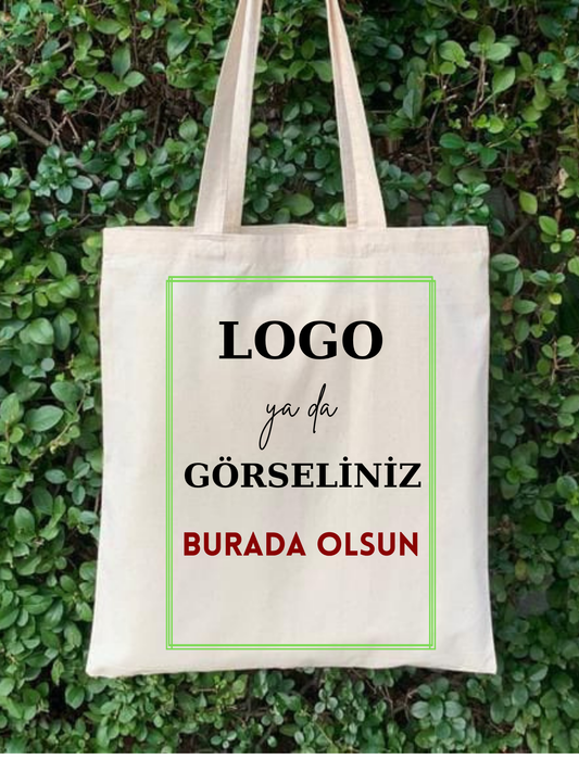 Kişiye Özel Özelleştirilebilir krem kanvas çanta %100 pamuk 35x40 cm tote bag