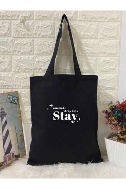 Stray Kids Stay Tasarım, Siyah , Kanvas Tote Bag, Bez Çanta, Kanvas Çanta, kore çanta, kpop çanta