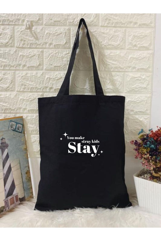 Stray Kids Stay Tasarım, Siyah , Kanvas Tote Bag, Bez Çanta, Kanvas Çanta, kore çanta, kpop çanta