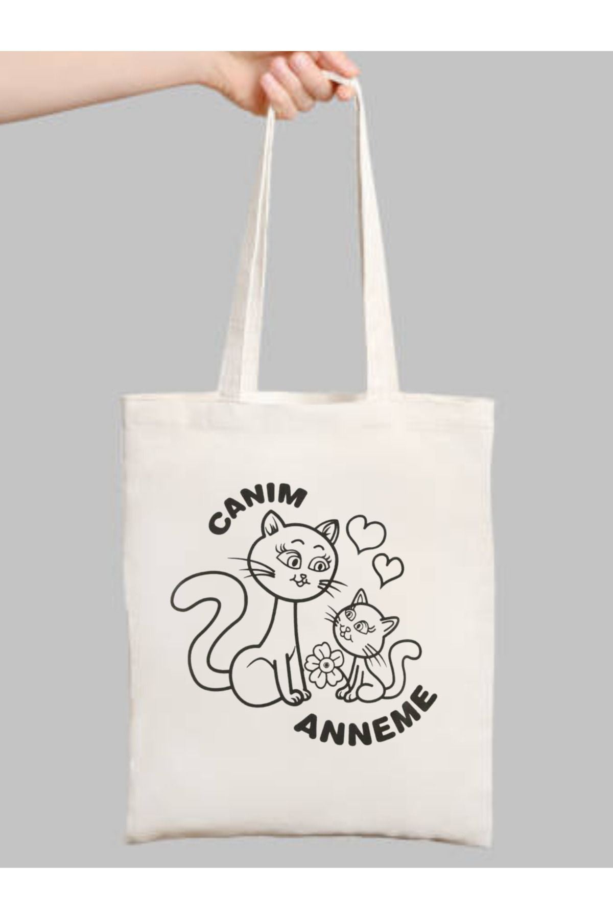 Canım Annem, Kedili Anneler Günü Çocuk Boyama Çantası, Anaokulu Boyama Bez Çanta Tote Bag
