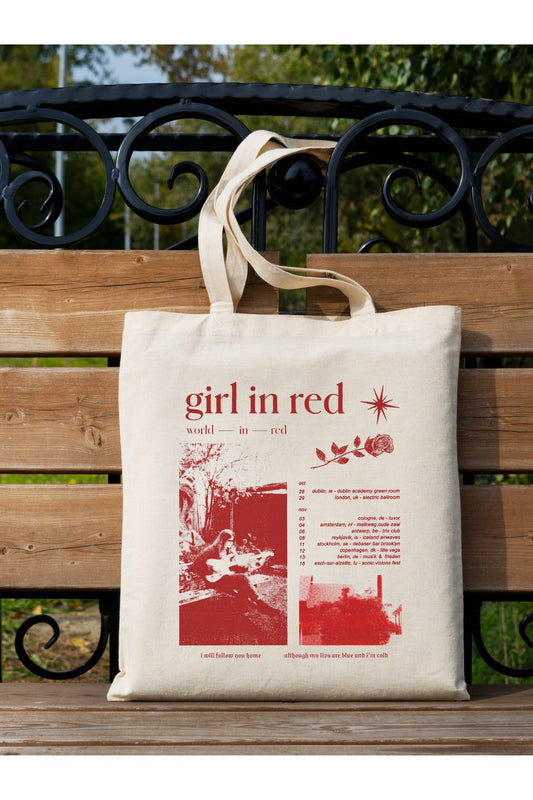 Girl In Red World In Red Tote Bag Bez Çanta
