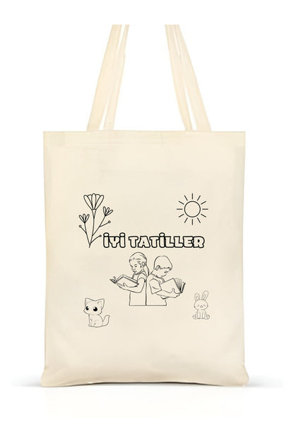 Karne Çantasi krem kanvas çanta %100 pamuk 35x40 cm tote bag