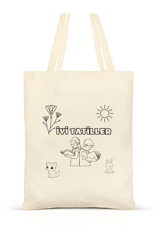 Karne Çantasi krem kanvas çanta %100 pamuk 35x40 cm tote bag