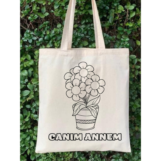 Anneler Günü Hediyesi krem kanvas çanta %100 pamuk 35x40 cm tote bag