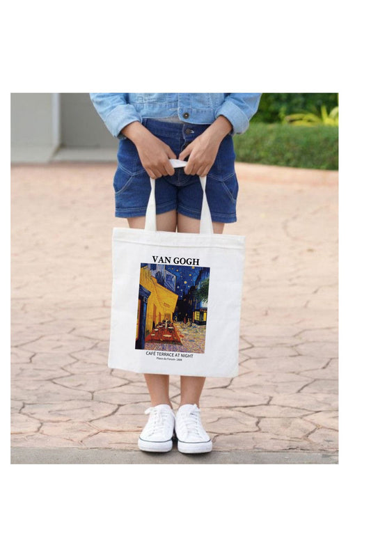 Van Gogh, Café Terrace at Night Kalın İç Göstermez Tote Bag Bez Çanta
