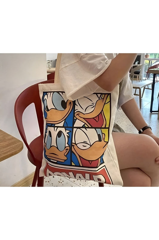 Donald Duck Tasarım Kalın Kanvas Rips Omuz Çantası, Kanvas Çanta