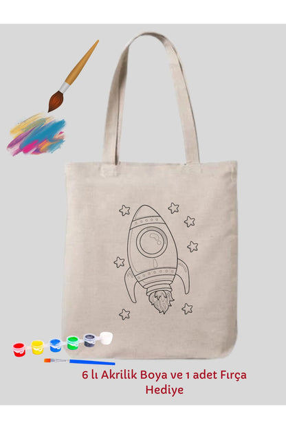 Mandala Uzay Gemisi Füze Tasarım Sınırlı Boyama Çantası Hobi 35*40 cm Ham Bez Çanta Boyama