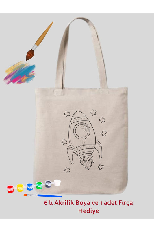 Mandala Uzay Gemisi Füze Tasarım Sınırlı Boyama Çantası Hobi 35*40 cm Ham Bez Çanta Boyama
