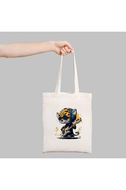 Musician Tiger, Gitar Çalan Kaplan Tote Bag Bez Çanta