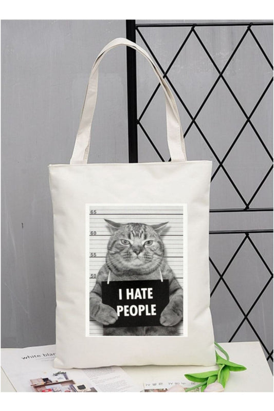 I Hate People, Cat Tasarım Tote Bag Bez Çanta