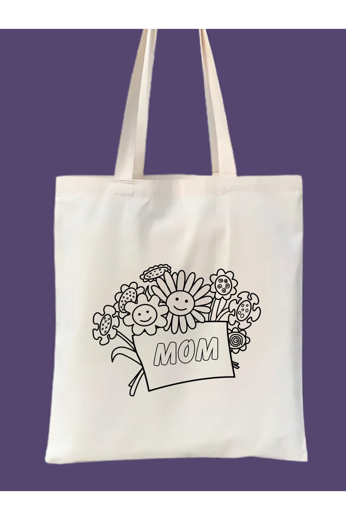 Anneler Günü Boyama Hediye krem kanvas çanta %100 pamuk 35x40 cm tote bag