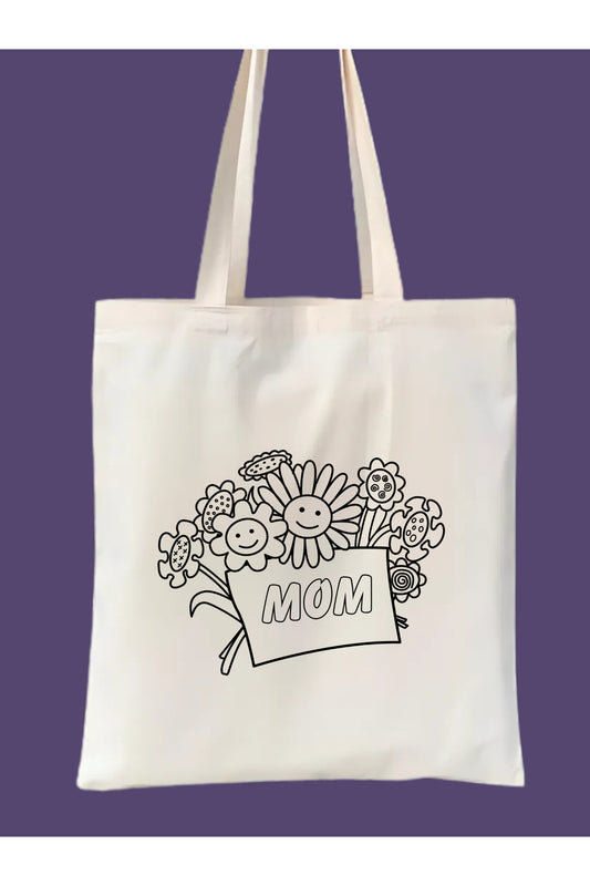 Anneler Günü Boyama Hediye krem kanvas çanta %100 pamuk 35x40 cm tote bag