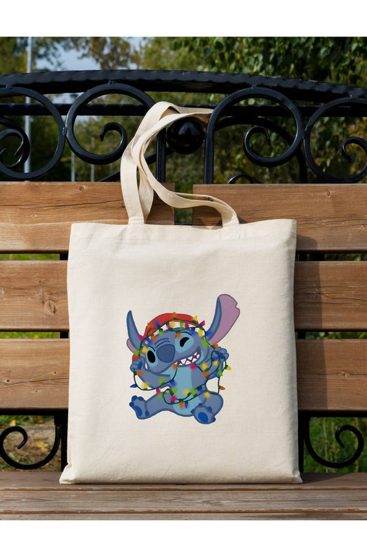 Stitch Yılbaşı Çanta, Christmas Yeniyıl Hediyelik Tote Bag Bez Çanta, Hediye Kutusu, Yılbaşı Hediye