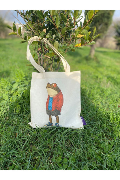 Ham Bez Krem Hayvan Desenli Günlük Çanta - 30x30 Cm