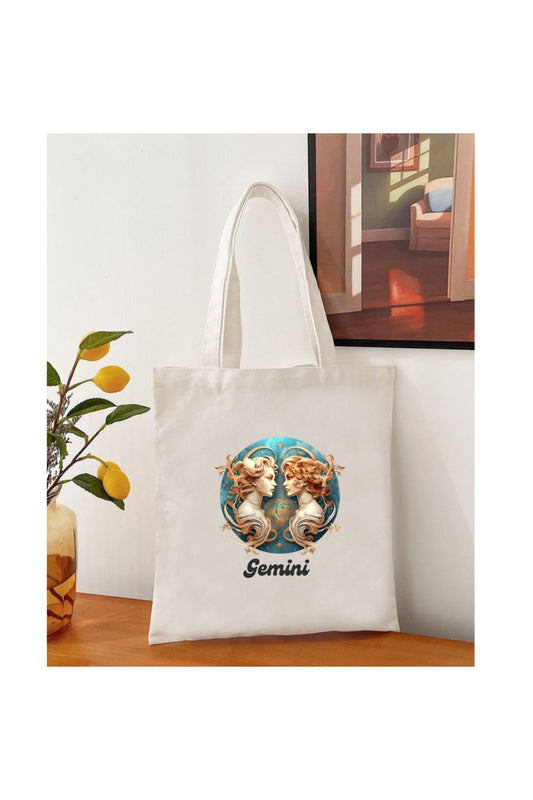 İkizler Burcu Hediye Çanta - Gemini Zodiac Sign Tote Bag Bez Çanta