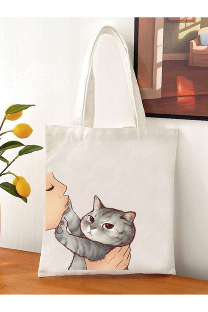 Kedi British Tote Bag Bez Çanta
