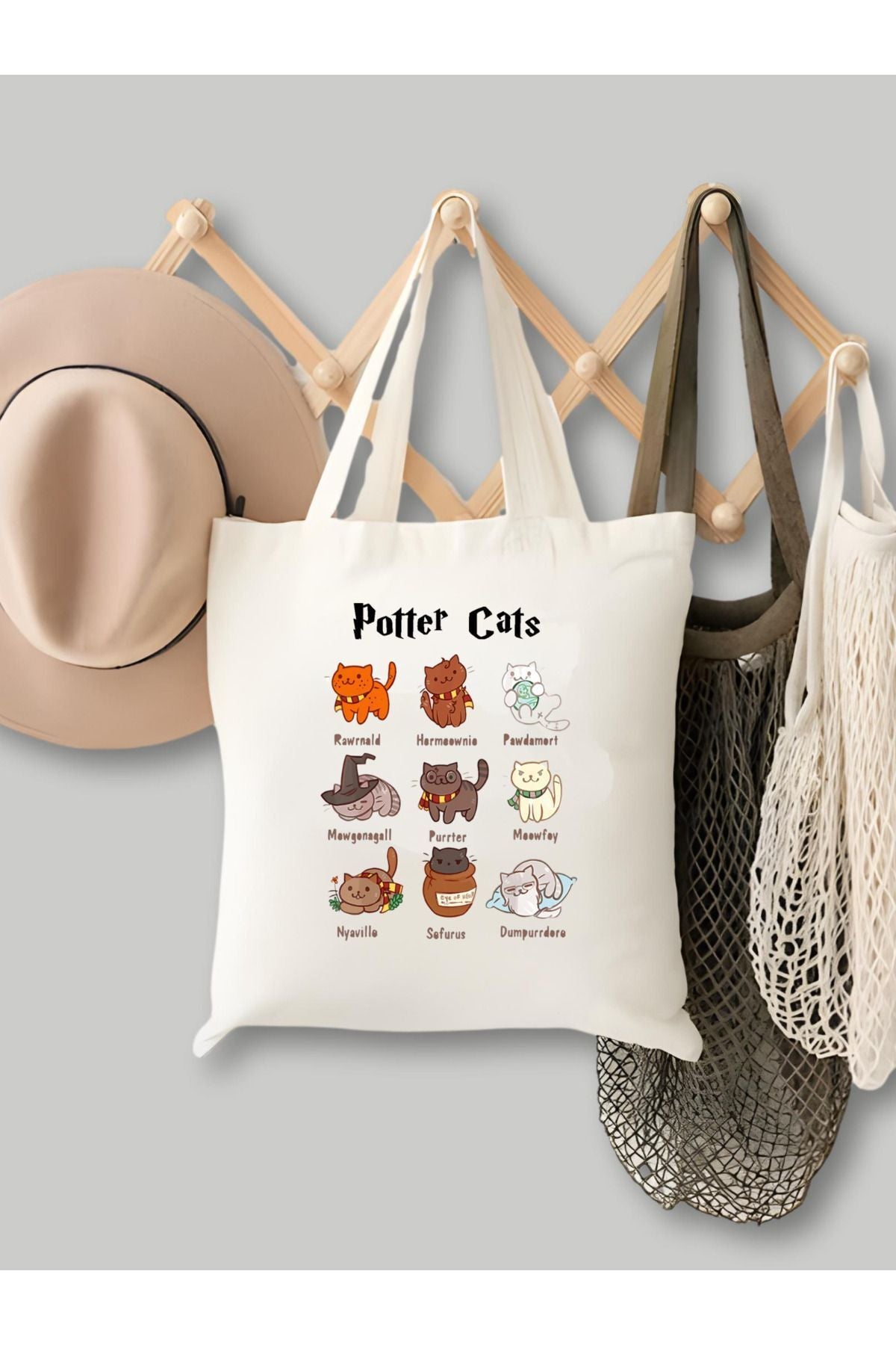 Potter Cats Harry Tasarım Ham Bez Tote Bag Çanta