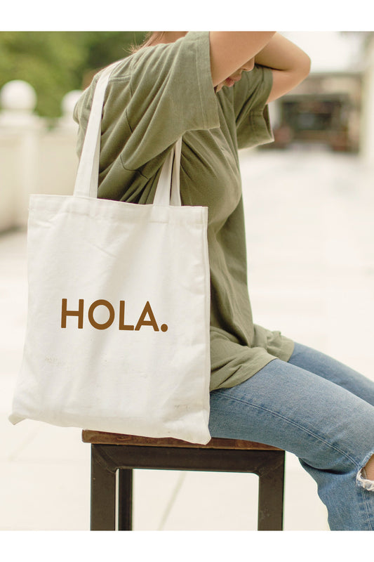 Y2K Hola tasarımlı %100 pamuk ham bez çanta. 35x40 cm dayanıklı, çevre dostu, günlük kullanım ve hediye için ideal tote bag modeli.