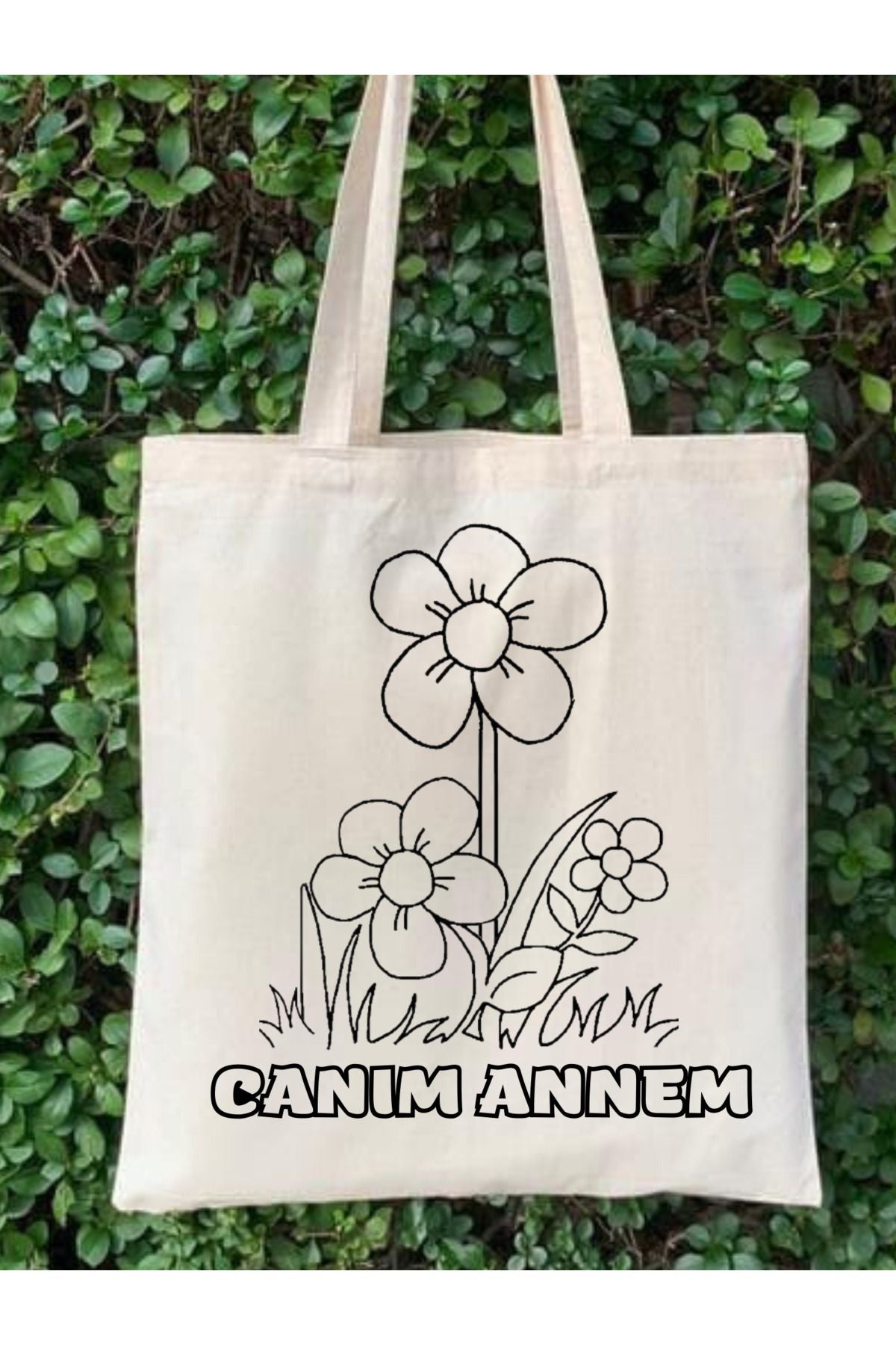 Anneler Günü, Çiçekli Anne Hediye Boyama Çantası Tote Bag, Bez Çanta