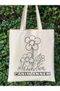 Anneler Günü, Çiçekli Anne Hediye Boyama Çantası Tote Bag, Bez Çanta