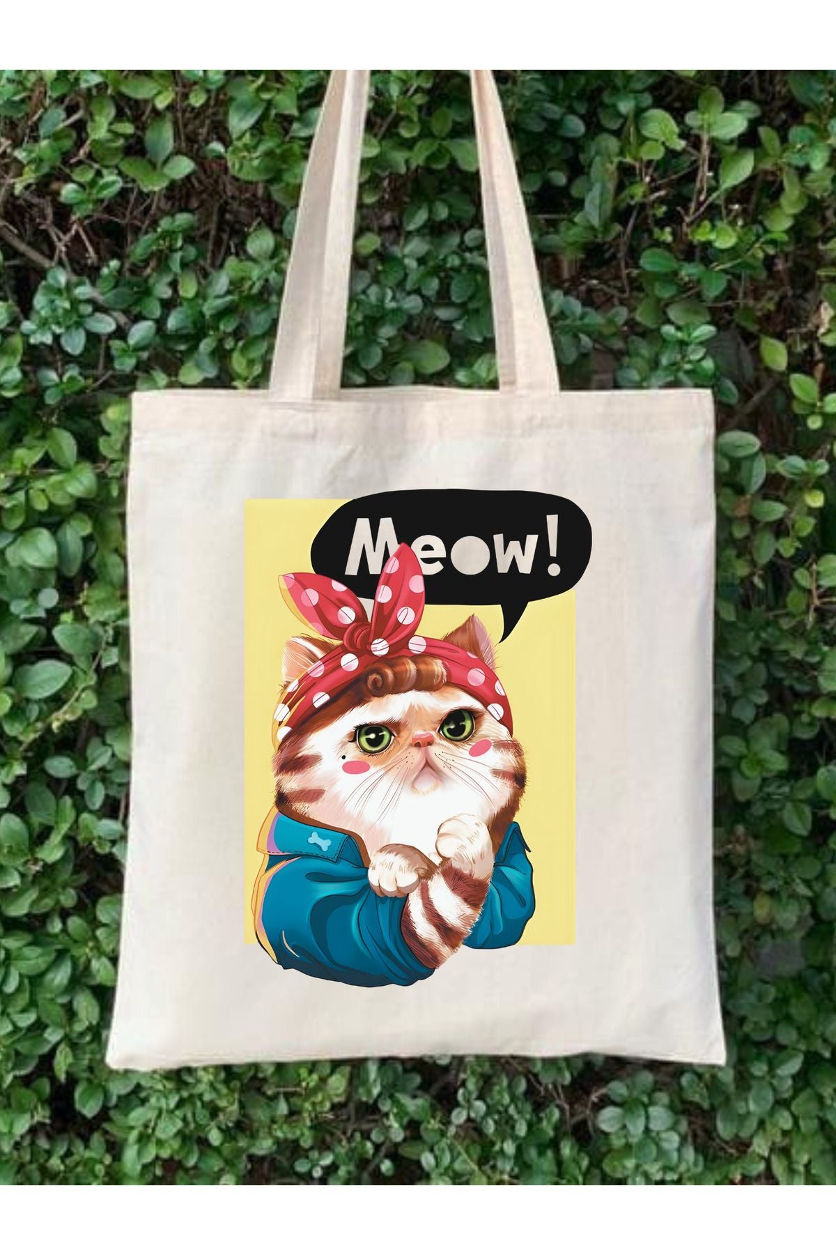 Meow Power Cat Tote Bag Bez Çanta