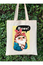Meow Power Cat Tote Bag Bez Çanta