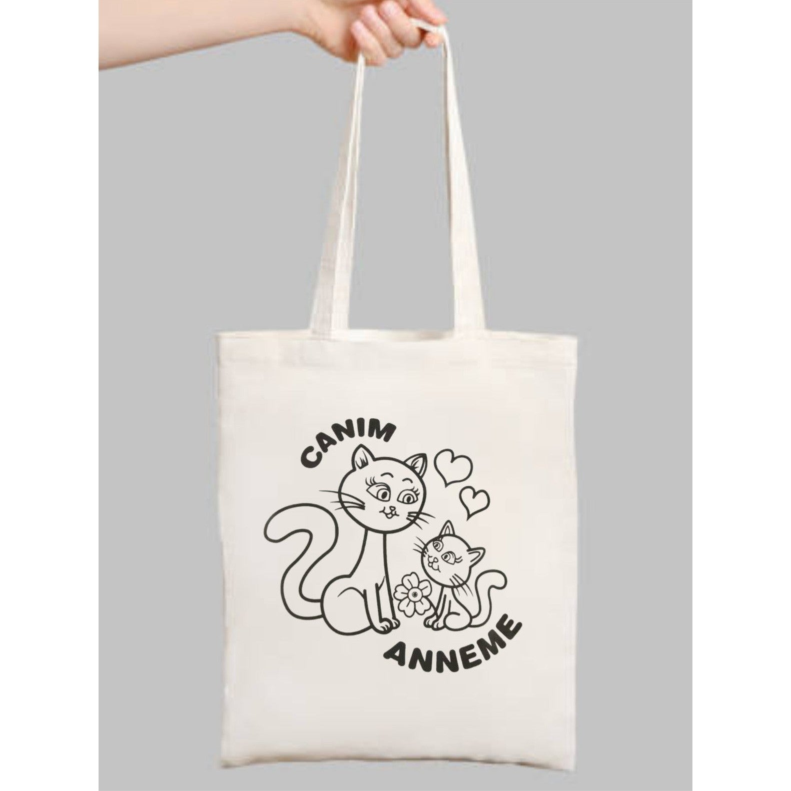 Canim Annem krem kanvas çanta %100 pamuk 35x40 cm tote bag
