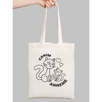 Canim Annem krem kanvas çanta %100 pamuk 35x40 cm tote bag