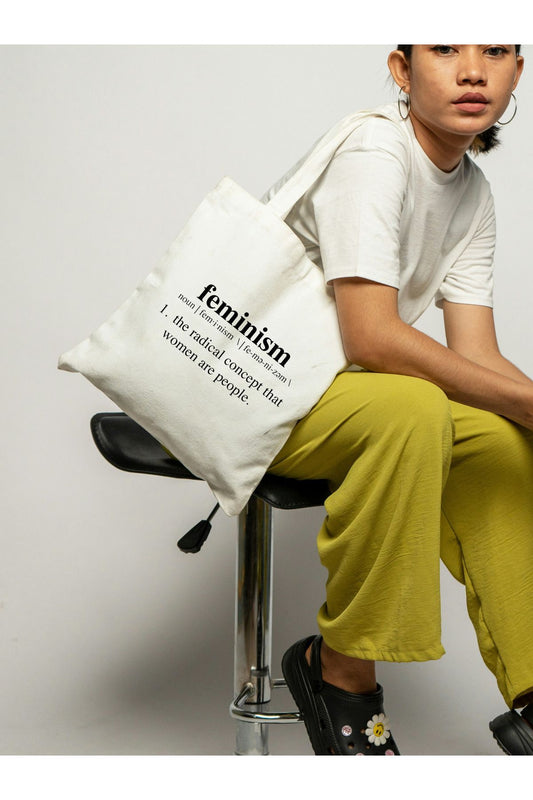 Kalın Beyaz Feminizm Tasarım Motto Tote Bag Bez Çanta Feminist Çanta