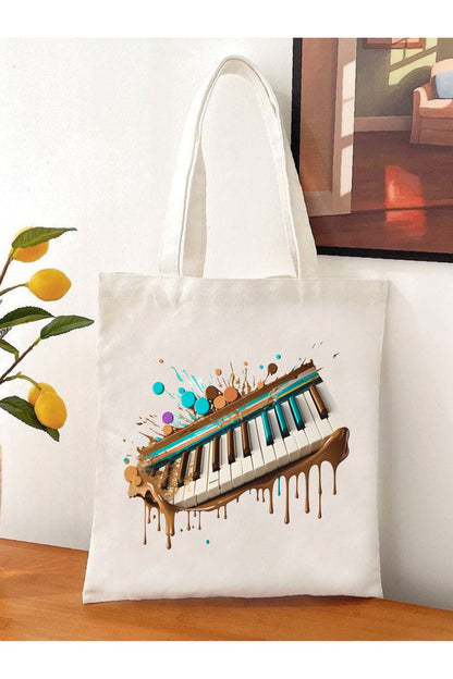 Music Art Tote Piyano Tote Bag Bez Çanta