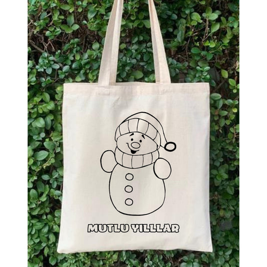 Yilbasi Hediye Boyama Çantasi krem kanvas çanta %100 pamuk 35x40 cm tote bag