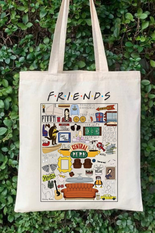 Friends Tv Show Kolaj Ham Bez Çanta Tote Bag