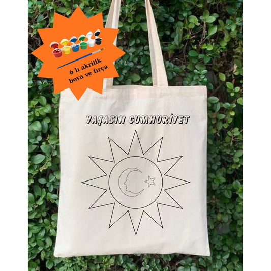 Boyama Seti 29 Ekim Cumhuriyet Bayrami Boyama Çanta krem kanvas çanta %100 pamuk 35x40 cm tote bag
