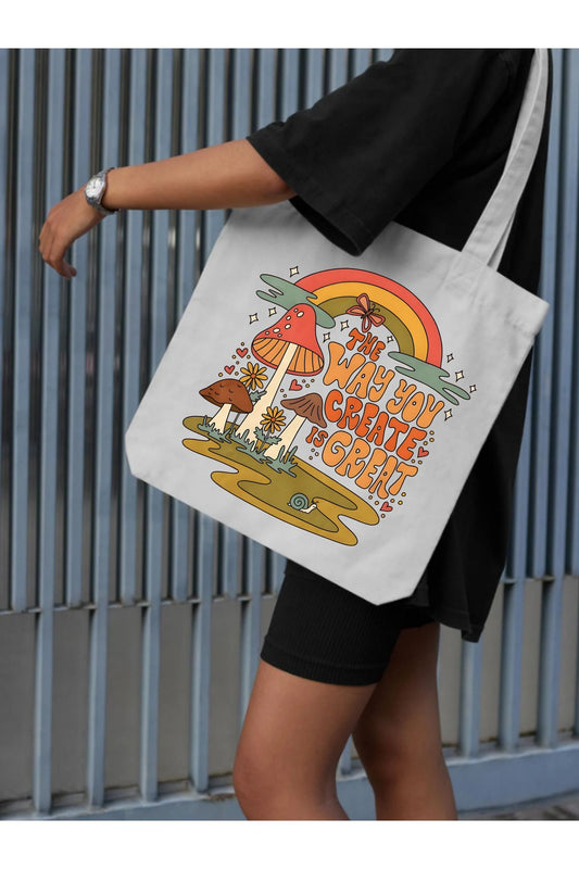 The Way You Create is Great, Mushroom Tasarım Kanvas, Rips Bez Çanta, Omuz Çantası, Kalın Tote Bag