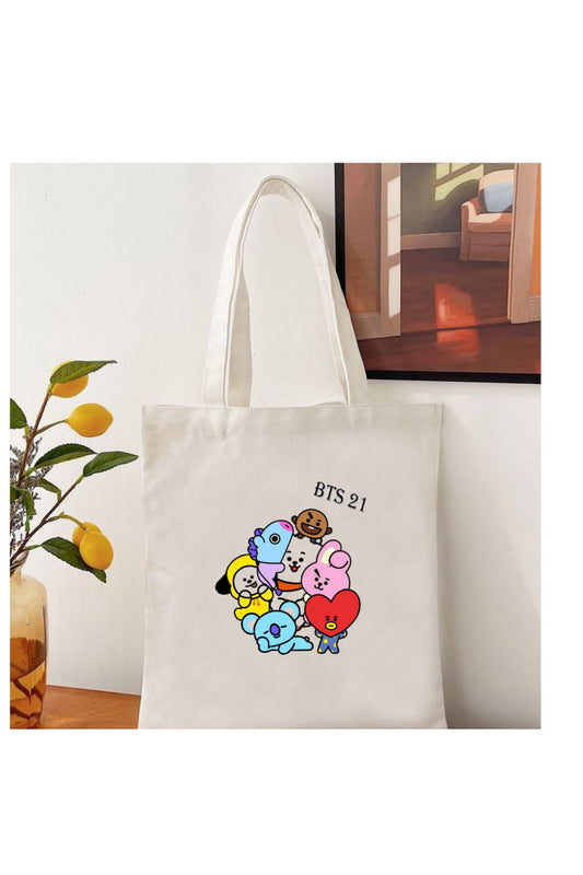 BTS K-POP, Korean Pop Tasarım BTS 21 Tote Bag Bez Çanta