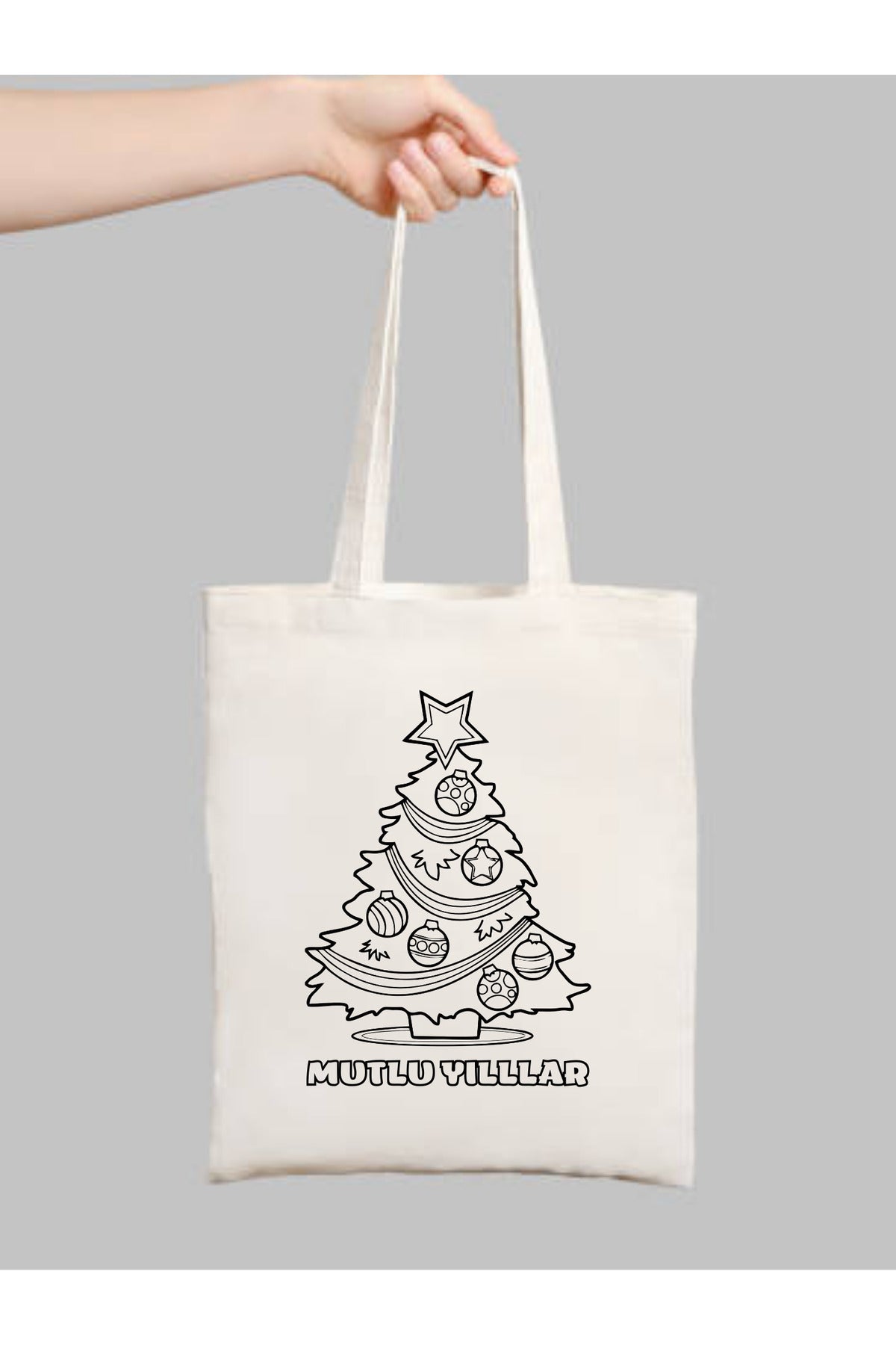 Yilbasi Boyama Çanta krem kanvas çanta %100 pamuk 35x40 cm tote bag