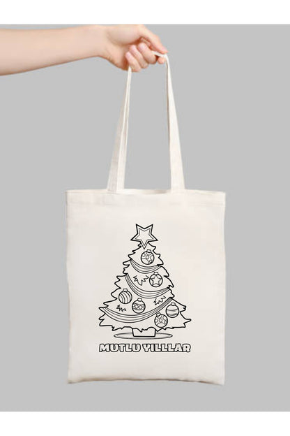 Yilbasi Boyama Çanta krem kanvas çanta %100 pamuk 35x40 cm tote bag
